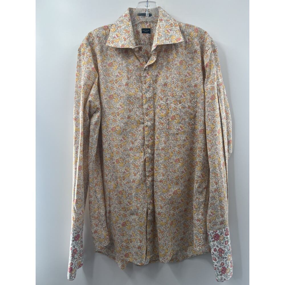 Paul Smith London Men's Floral Cotton Shirt Sz Medium French Cuff Made In Italy